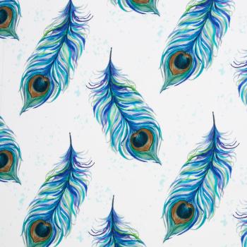 Preview: Viskose Feathers Blau/Grün auf Weiß von Christiane Zielinski by Swafing